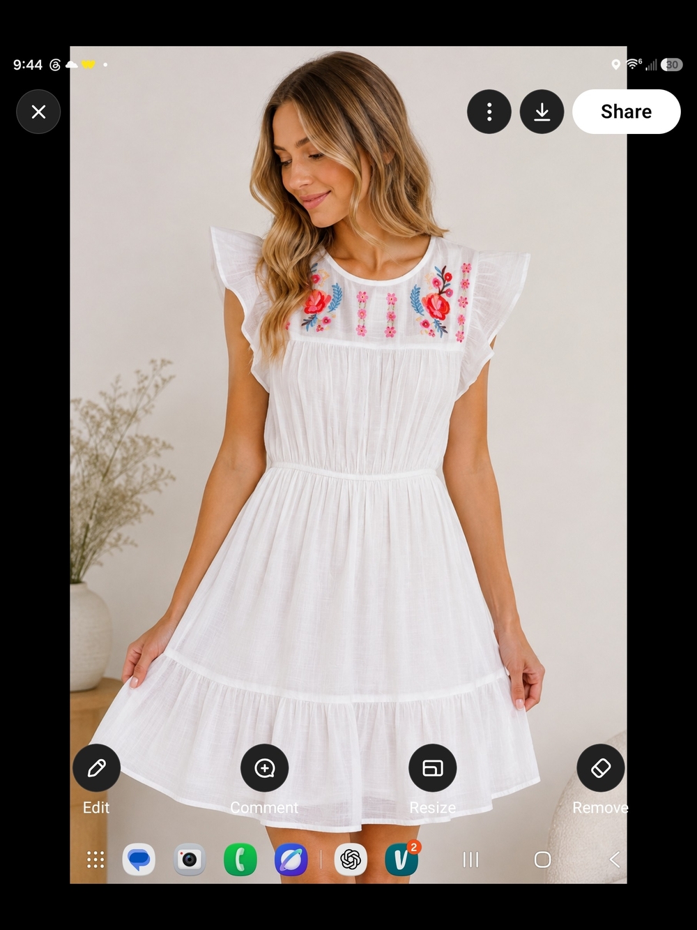 mine White Embroidered Flutter-Sleeve Mini Dress